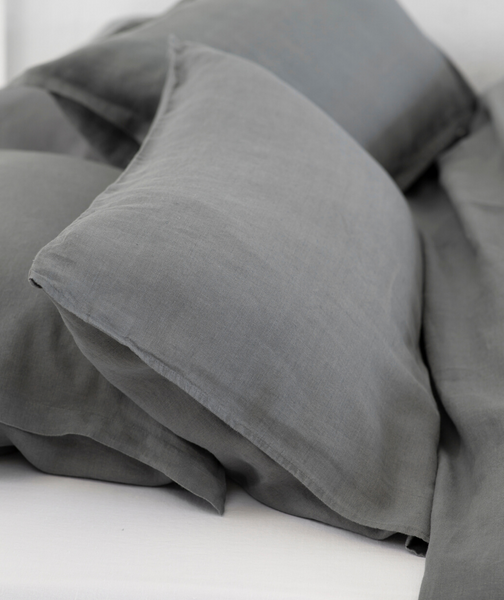  Charcoal Linen Flat Sheet<br>Double