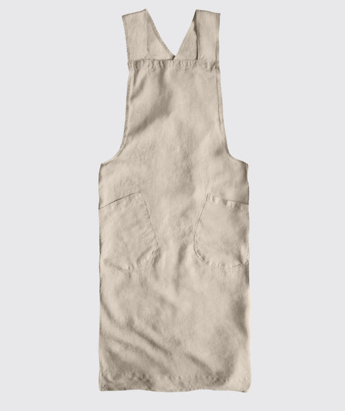  ecru cross back apron - The Linen Works