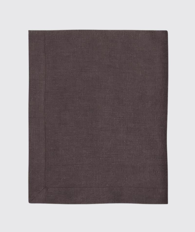 Aubergine Mitered Hem Washed Linen Tablecloth | The Linen Works (London)