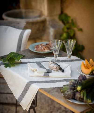  Charcoal Stripe Linen Table Runner Arles Collection - The Linen Works (217681756170)