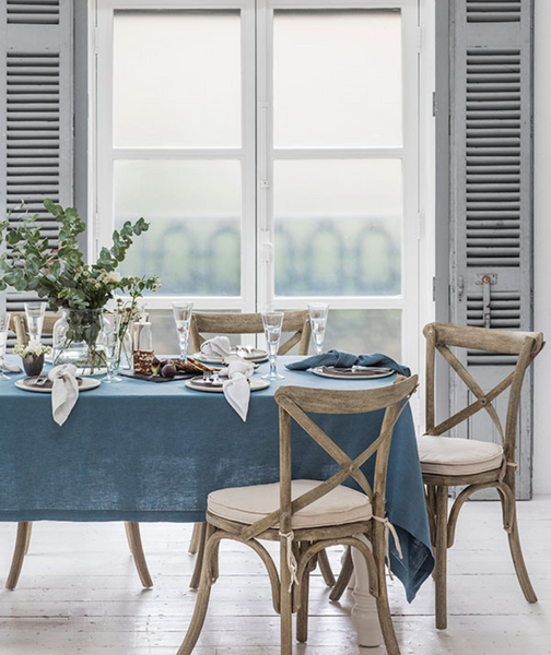  Parisian Blue Linen Tablecloth Mitered Hem Collection - The Linen Works (261073764362)