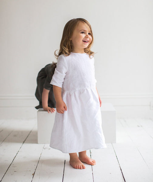 White Linen Girl's Dress - The Linen Works (217411387402)