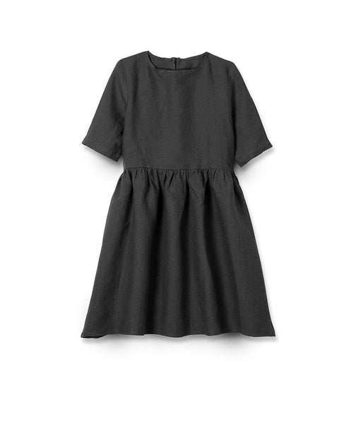  Charcoal Linen Girl's Dress - The Linen Works (217426952202) (4469641019469)
