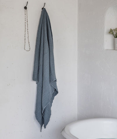  Parisian Blue Linen Waffle Bath Towel - The Linen Works (217861455882)
