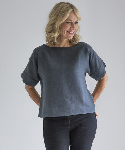  Anthracite Linen Short Sleeve Top - The Linen Works (217281265674)