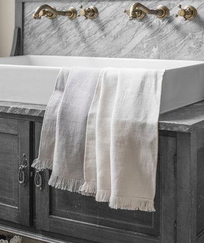  Pale Grey Fringe Linen Hand Towel - The Linen Works (248136007690)
